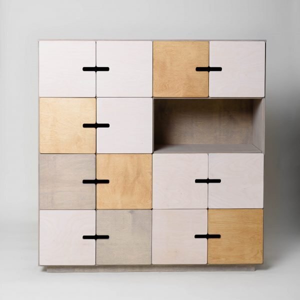 RADIS SIDEBOARD PIX 4X4, 14 TÜREN-  MEDIUM OAK, türen WEISS OSMO, PEBBLE GREY und MEDIUM OAK