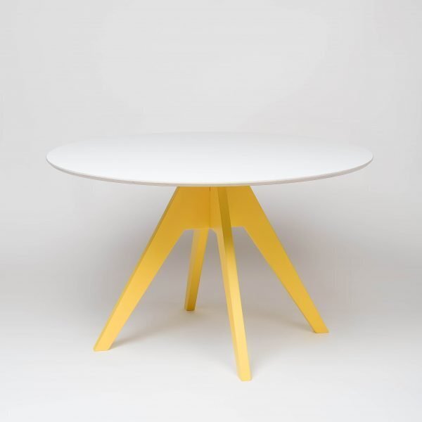 RADIS TISCH EDI - 85 cm WEISSES HPL, Beine überall GELB
