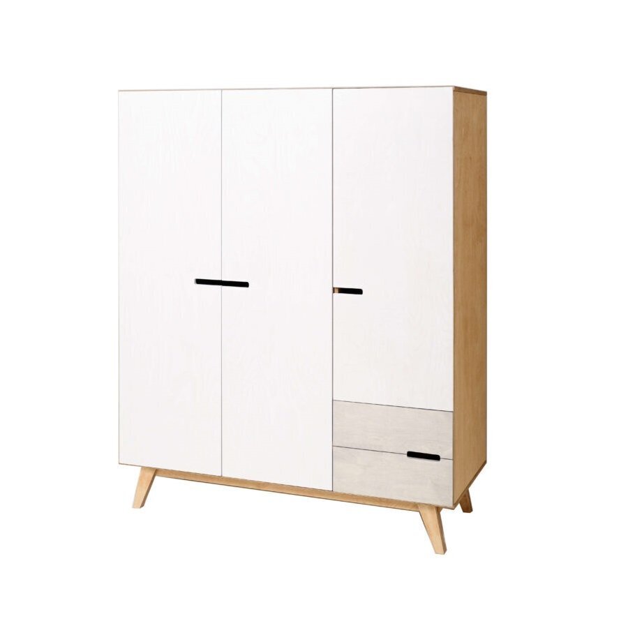 RADIS KLEIDERSCHRANK HUH, 3 TÜREN - LIGHT OAK, Schubladen PEBBLE GREY, handgrepen HORIZONTAL