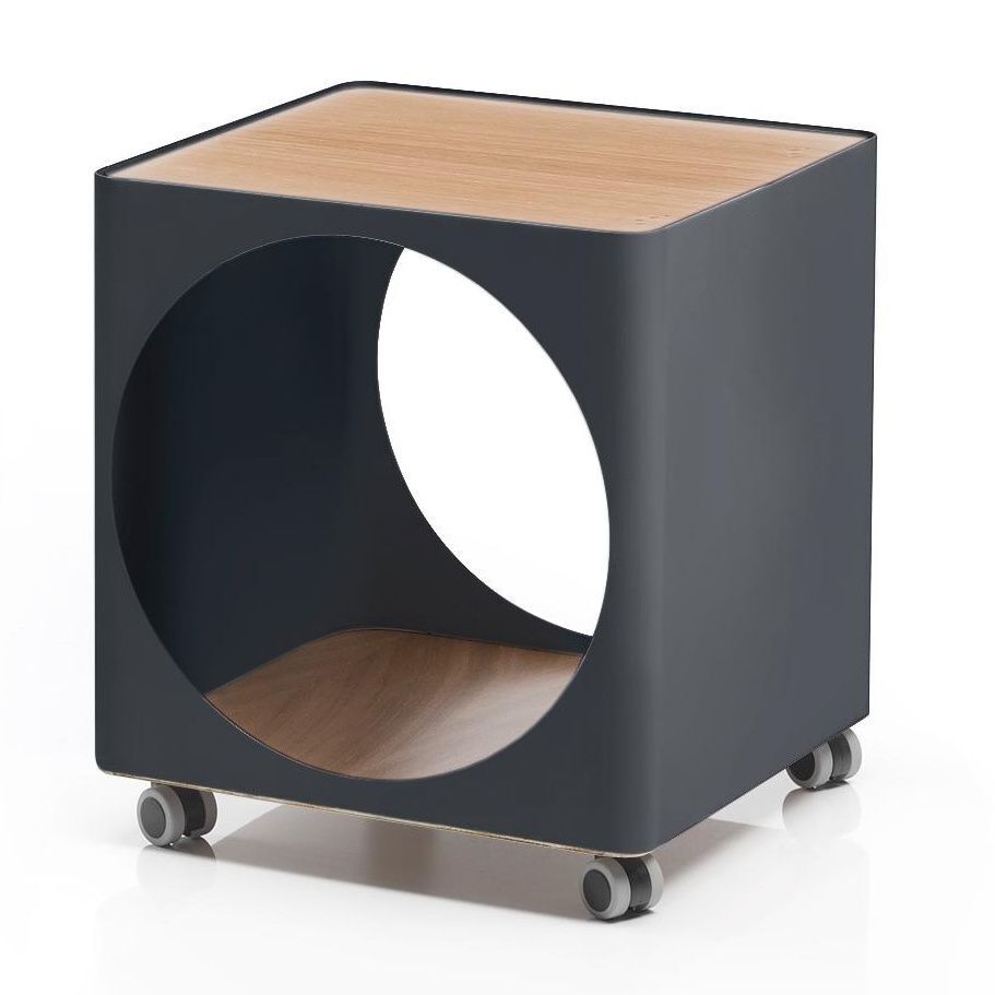 B Line Ring Container - Ring Container mit Rollen anthrazit grau/Eichenholz/38x38cm