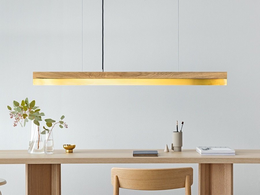 GantLights C-1 brass Pendelleuchte Messing- Eichenholz
