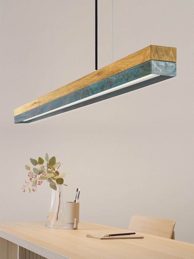GantLights C3  oxi Pendelleuchte Oxidiertes Kupfer- Eichenholz