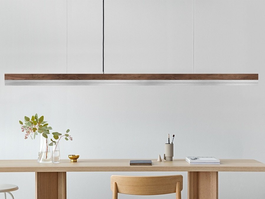 GantLights C3 stainless Pendelleuchte Edelstahl- Nussholz