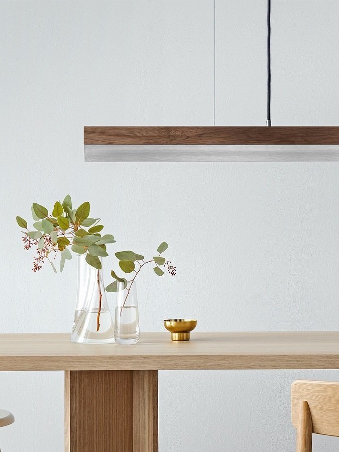 GantLights C3 stainless Pendelleuchte Edelstahl- Nussholz