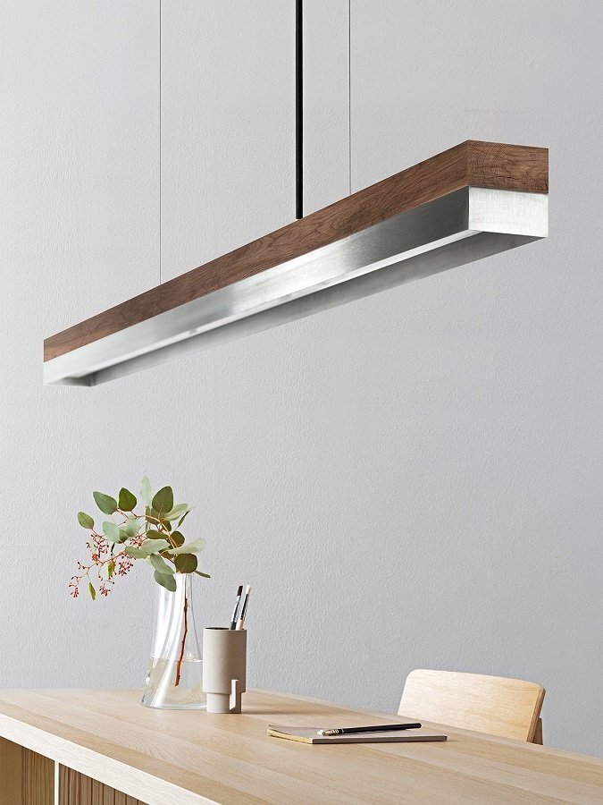 GantLights C3 stainless Pendelleuchte Edelstahl- Nussholz