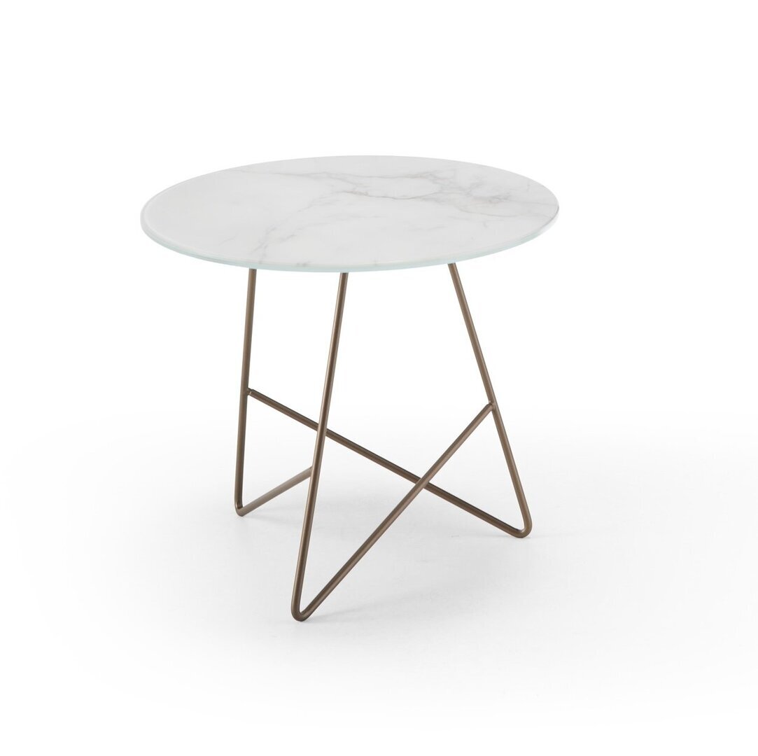 MemeDesign Ermione Metall/Glas - Couchtisch - Ø 50 x H 44 cm - Rame - Calacatta