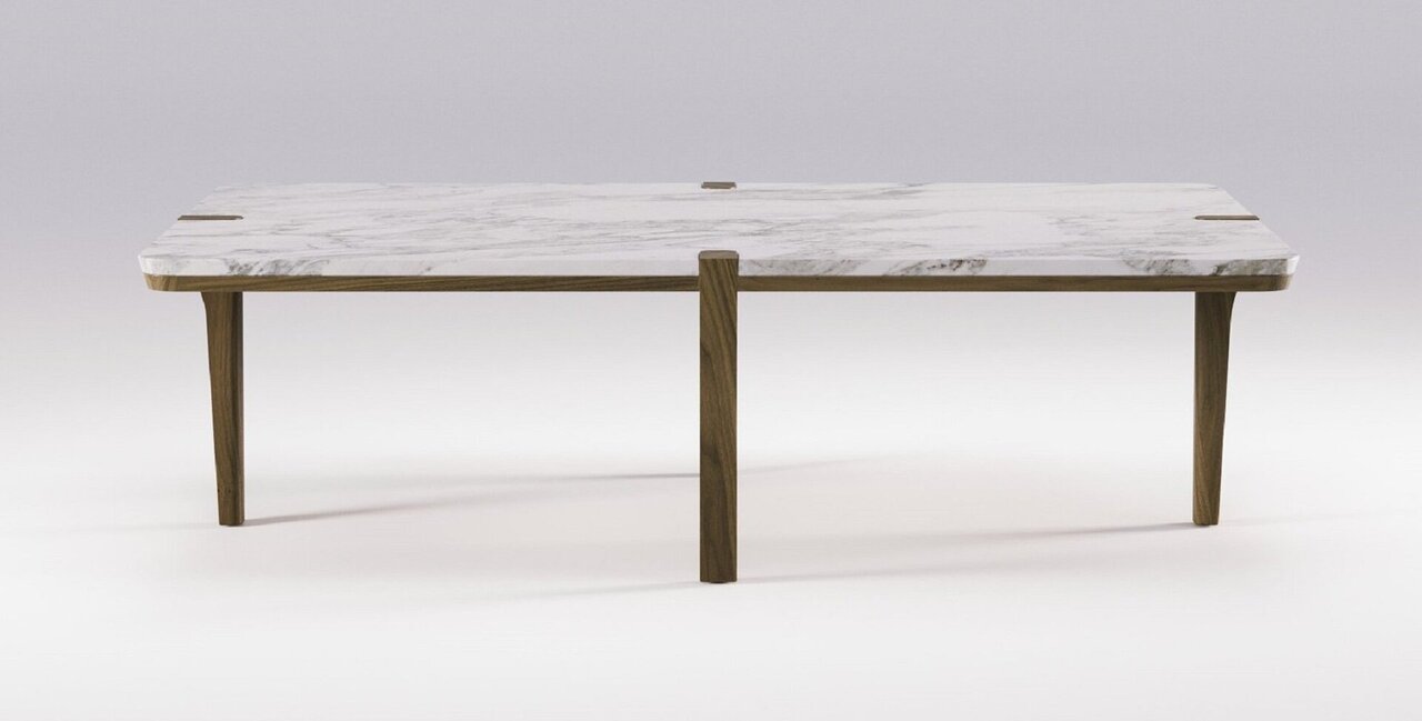 Wewood Corner-Rechteckiger Couchtisch-Walnuss Premium Marmor