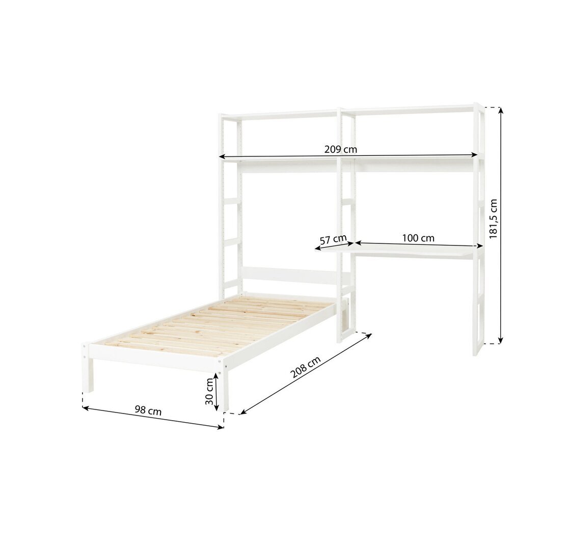 Hoppekids STOREY Bücherregal mit 2 Abschnitten 4 Einlegeböden Bettgröße 90x200 cm und Tischplatte in 100 cm weiß