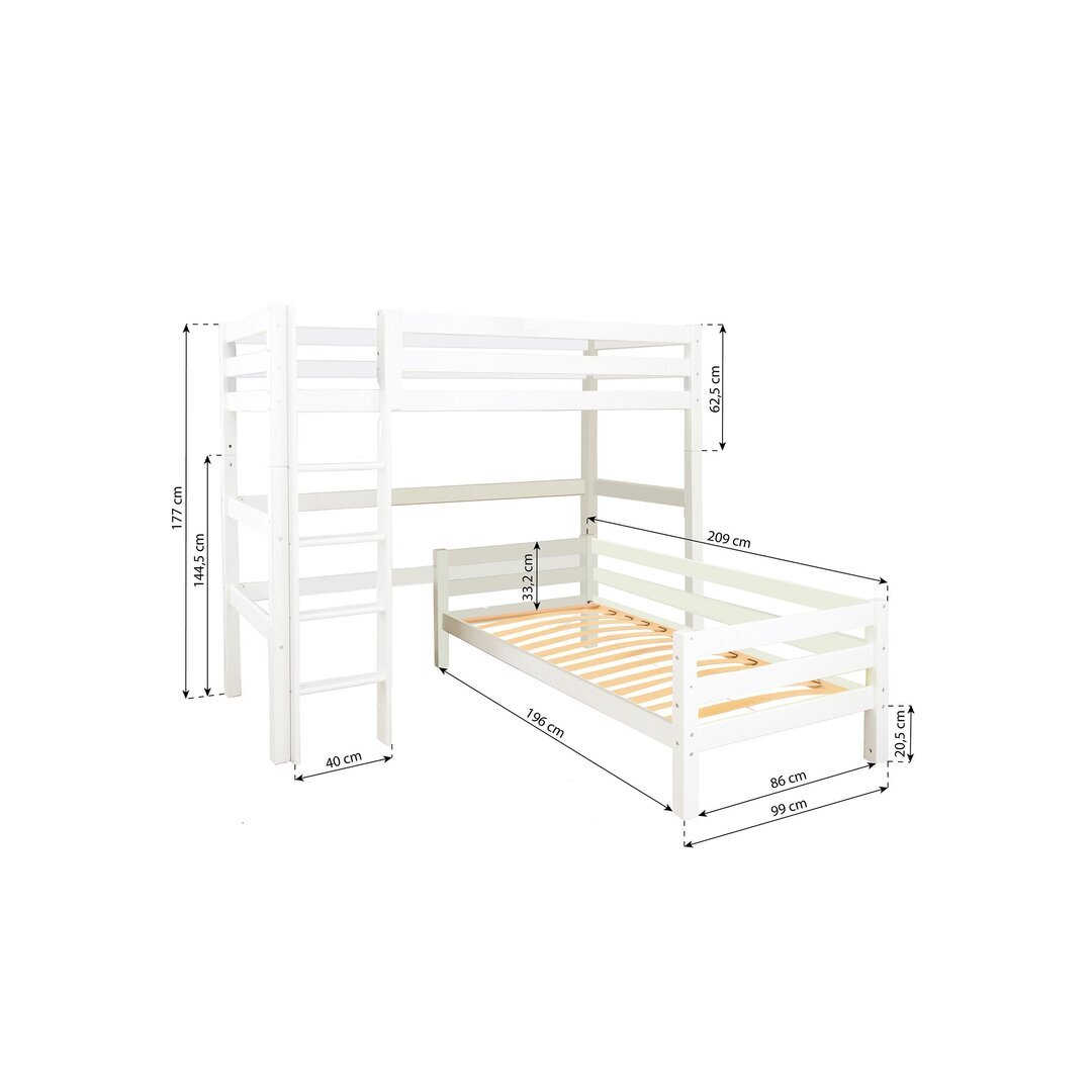 Hoppekids ECO Luxury Eck-Etagenbett 90x200cm weiß - 90x200 cm Eck-Etagenbett mit flexiblem Lattenrost