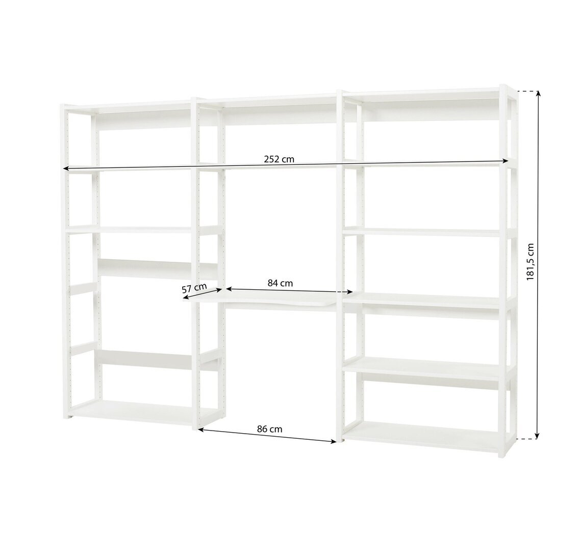 Hoppekids STOREY Bücherregal mit 3 Abschnitten und Schreibtisch - 12 Ablagen und einem 100 cm breiten Schreibtisch weiß