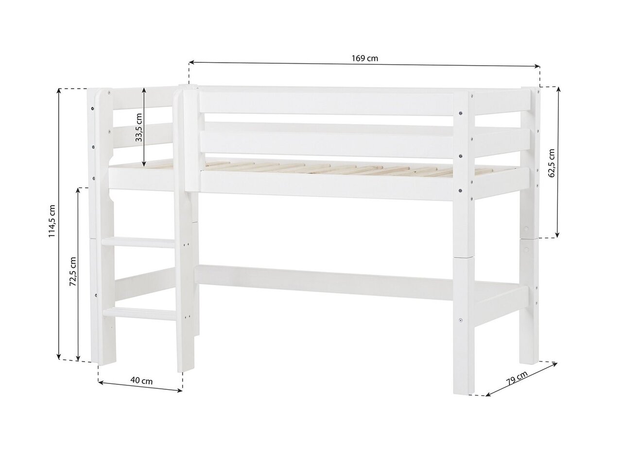 Hoppekids ECO Luxury Halbhochbett 70x160 cm mit gerader Leiter weiß
