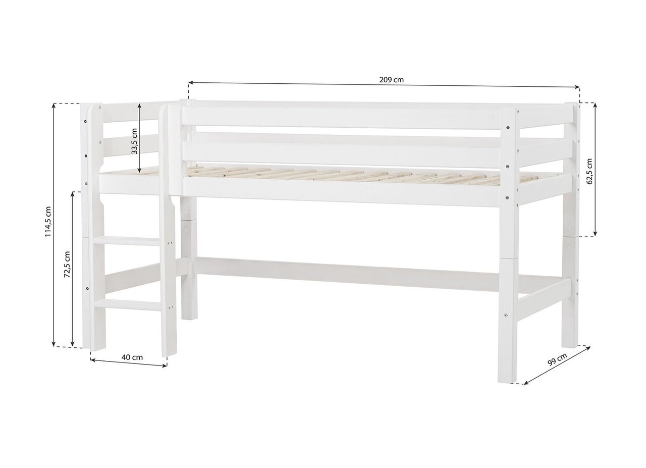 Hoppekids ECO Luxury Halbhochbett 90x200cm mit gerader Leiter und flexiblem Lattenrost