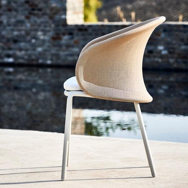 Mindo 114 Outdoor Dining Chair - Stackable - Beige Knit-Light Grey Aluminum