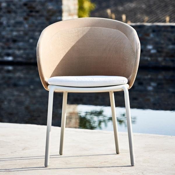 Mindo 114 Outdoor Dining Chair - Stackable - Beige Knit-Light Grey Aluminum