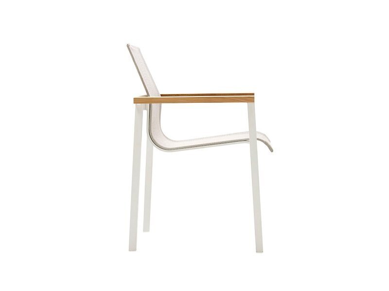 Solpuri SKY Stapelsessel mit Teak-Armlehne-Alu white / softex shell / Teak Onlay 