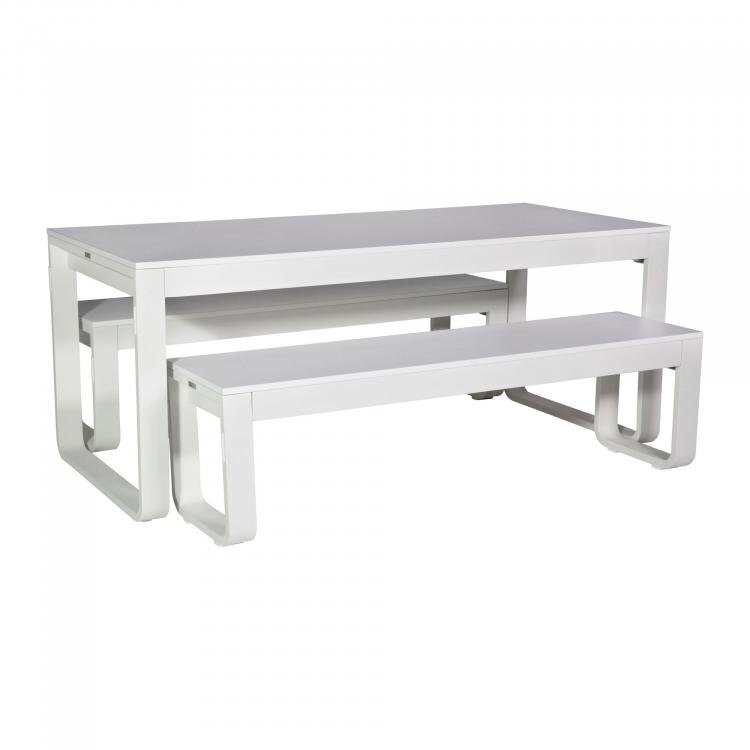 Klapptisch + 2 Bänke, Flow Dinner Set - Melamin Weiß