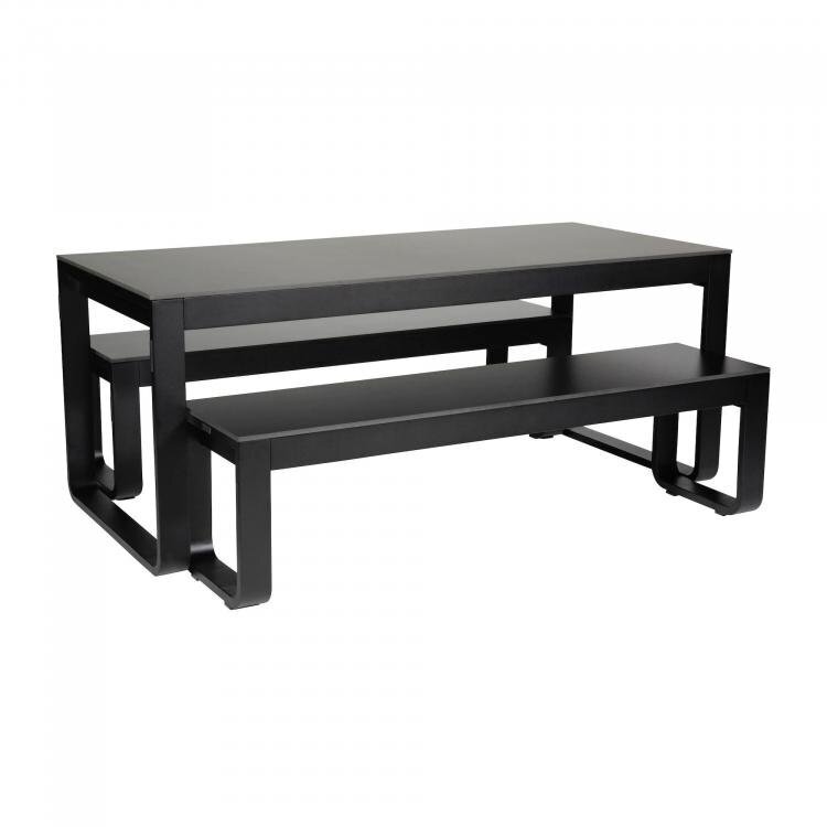 Klapptisch + 2 Bänke, Flow Dinner Set - Melamin Schwarz