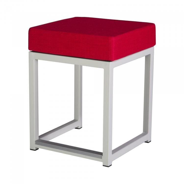 Maramo Barhocker Kubo Cube, Stahl-weiß - Linnen Look, Rot