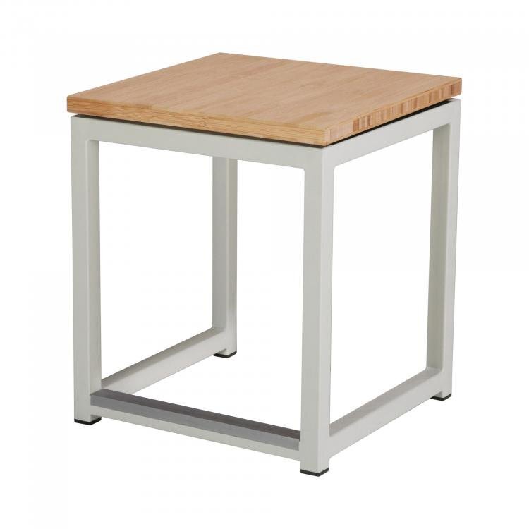Maramo Barhocker Kubo Cube, Stahl - Bambus, unbehandelt -  weiß