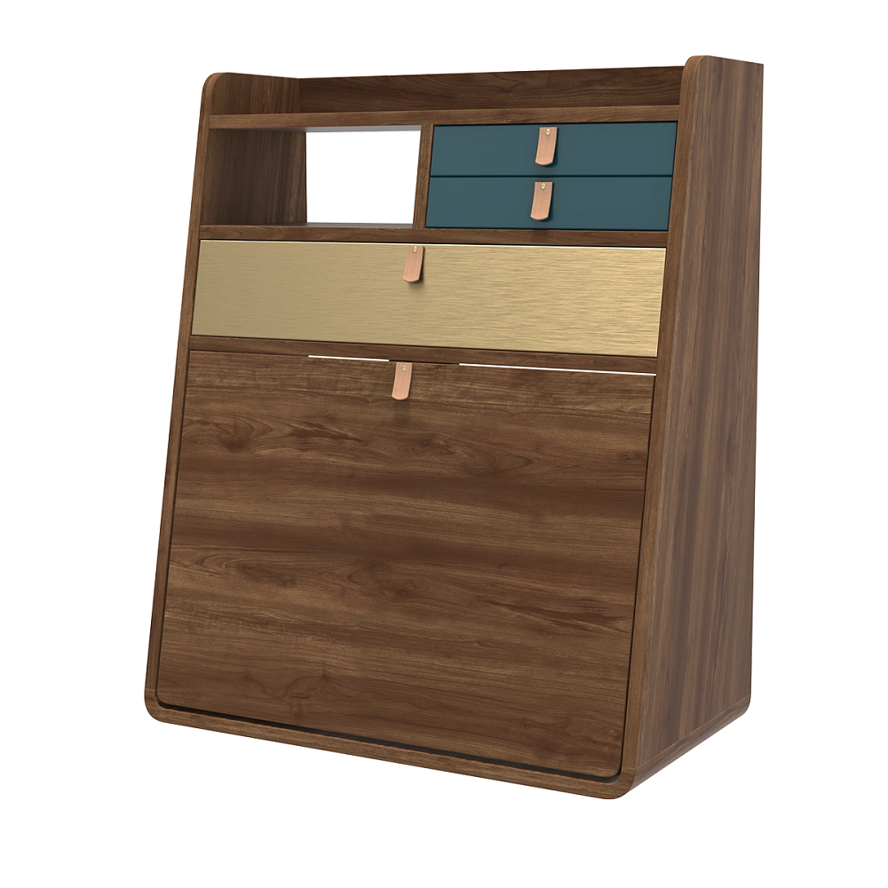 Natural Walnut - Brass / Petrol Blue