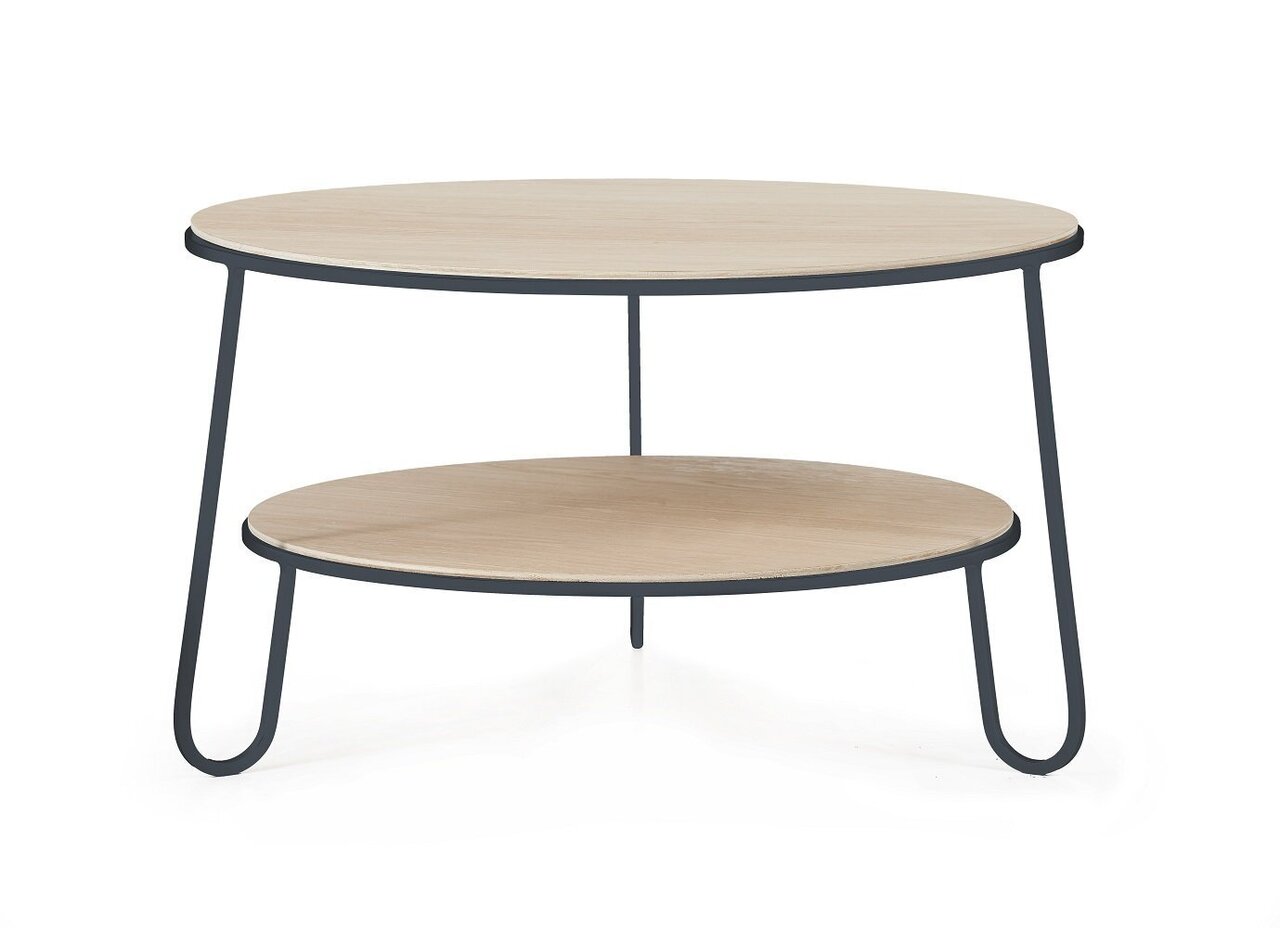 Harto Coffee Table Eugenie - Couchtisch-Natural Oak - Slate Grey Metal H 41 x B 90 x T 90cm
