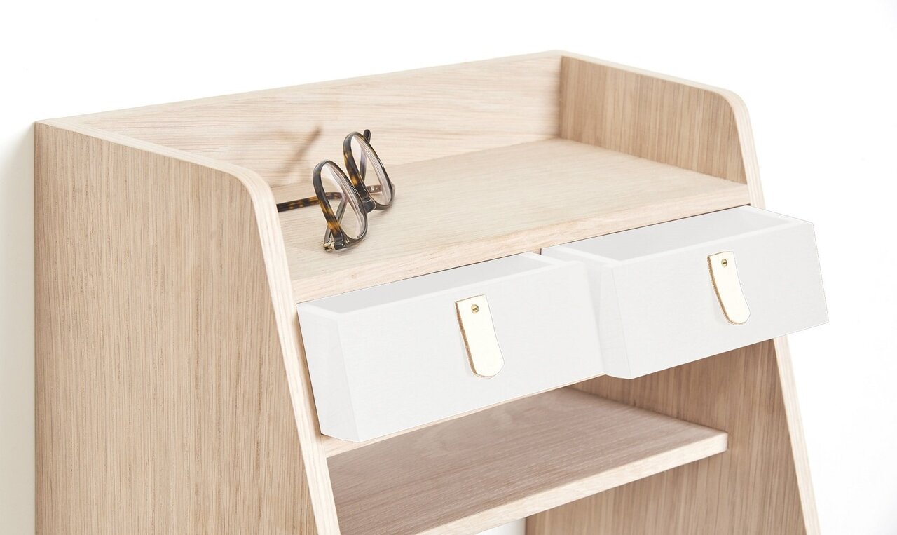 Harto Bedside Wall Table Suzon - Nachttisch Hängend: Natural Oak - White