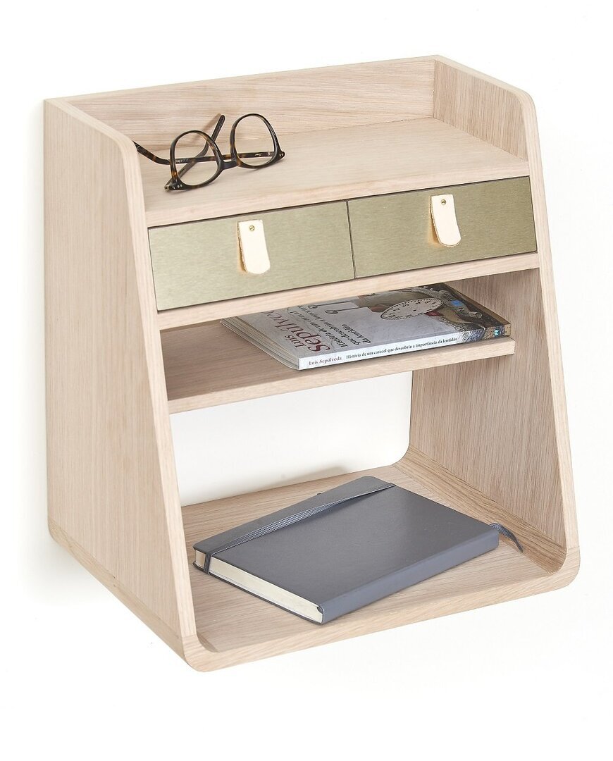 Harto Bedside Wall Table Suzon - Nachttisch Hängend: Natural Oak - Brushed brass