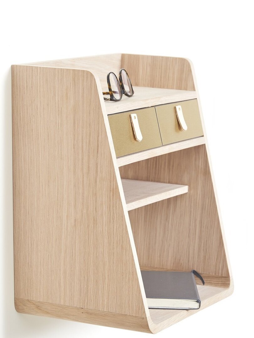 Harto Bedside Wall Table Suzon - Nachttisch Hängend: Natural Oak - Brushed brass