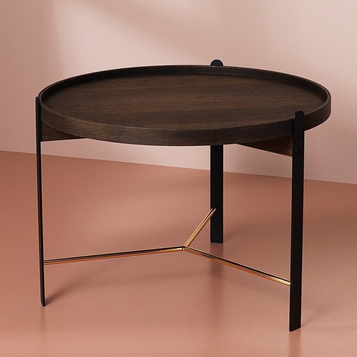 Warm Nordic Compose Coffee table, Ø70 - Smoked oak/Brass
