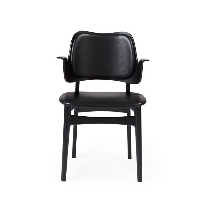 Warm Nordic Gesture Chair with Black Lacquered Beech and Fully Upholstery - Black Prescott leather