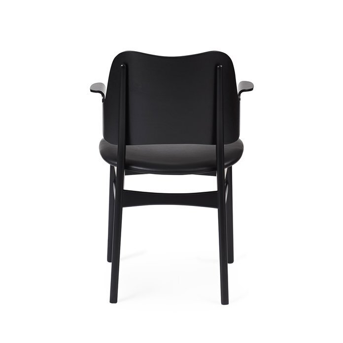 Warm Nordic Gesture Chair with Black Lacquered Beech and Fully Upholstery - Black Prescott leather