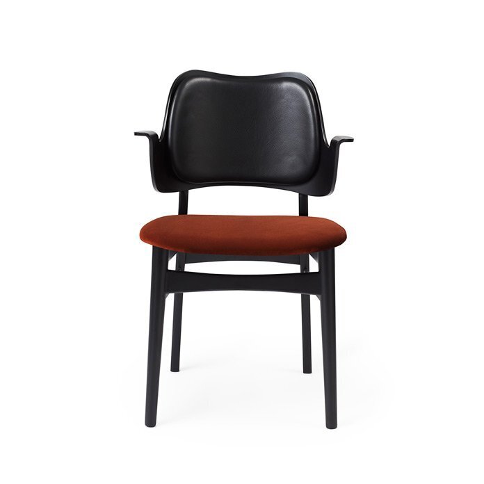 Warm Nordic Gesture Chair with Black Lacquered Beech and Fully Upholstery - Brick red/Black