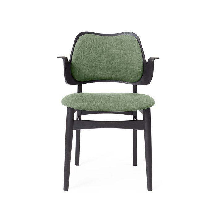 Warm Nordic Gesture Chair with Black Lacquered Beech and Fully Upholstery - Sage green