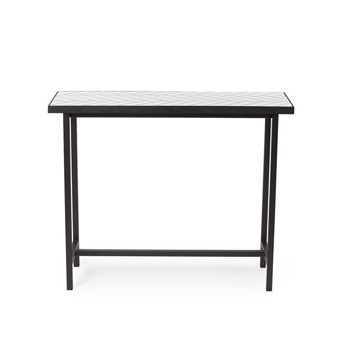 Warm Nordic Herringbone Tile Console Table - Pure white