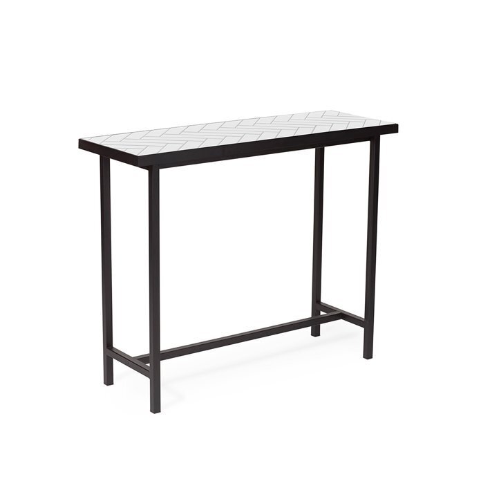 Warm Nordic Herringbone Tile Console Table - Pure white