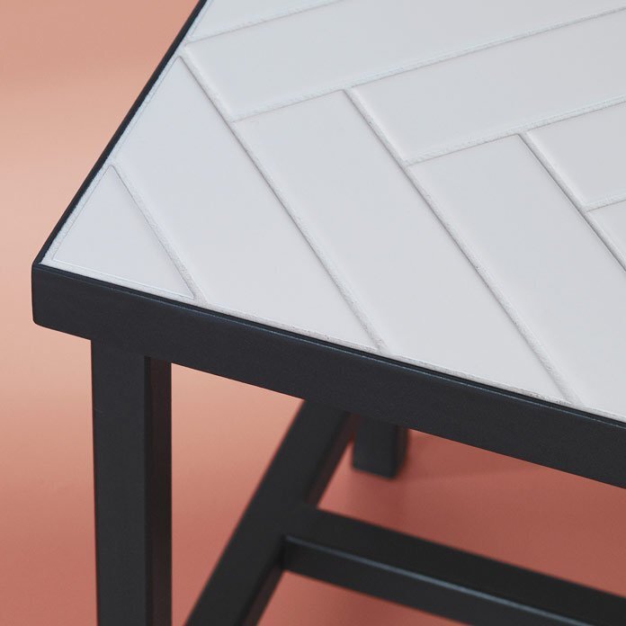 Warm Nordic Herringbone Tile Side Table - Pure white