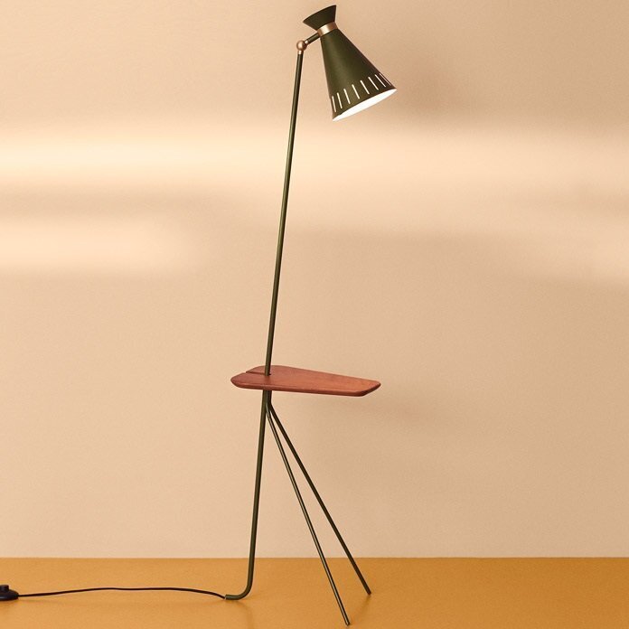 Warm Nordic Cone Floor Lamp with Table - Pine green
