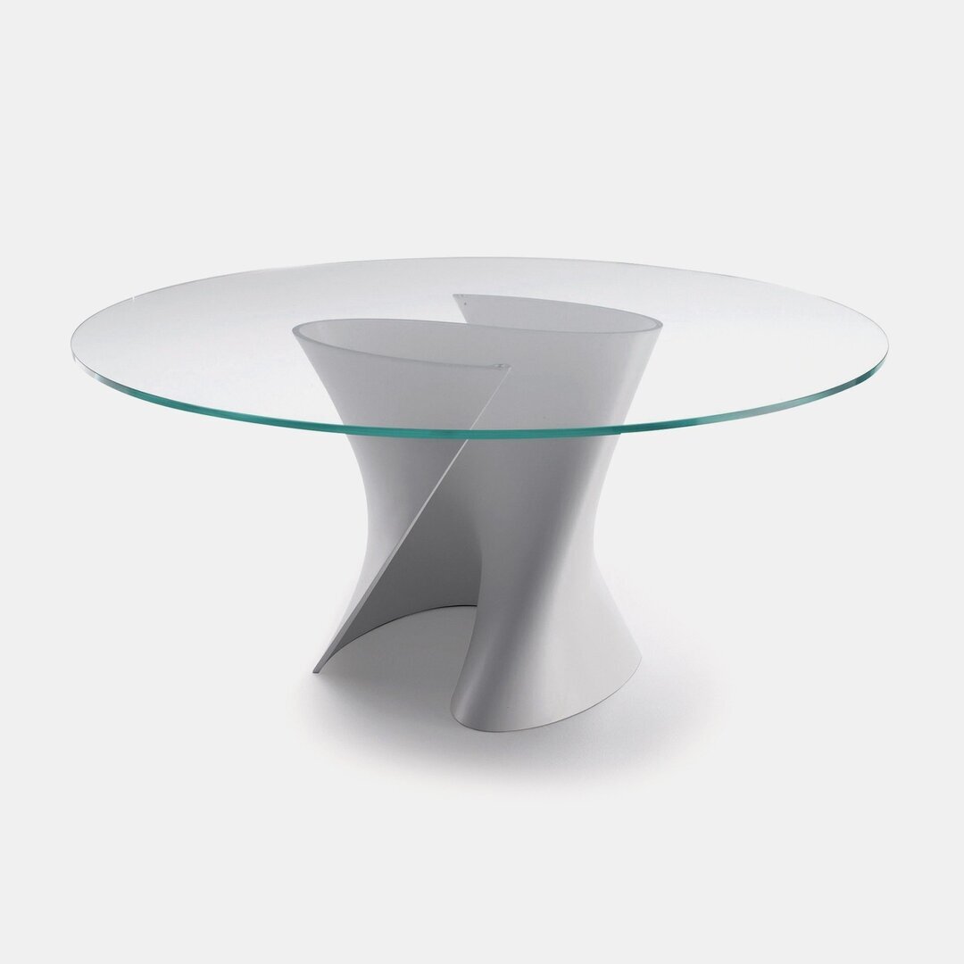 MDF Italia S Table - Esstisch rund - Kunststein Weiss Calce - Glas durchsichtig gehärtet