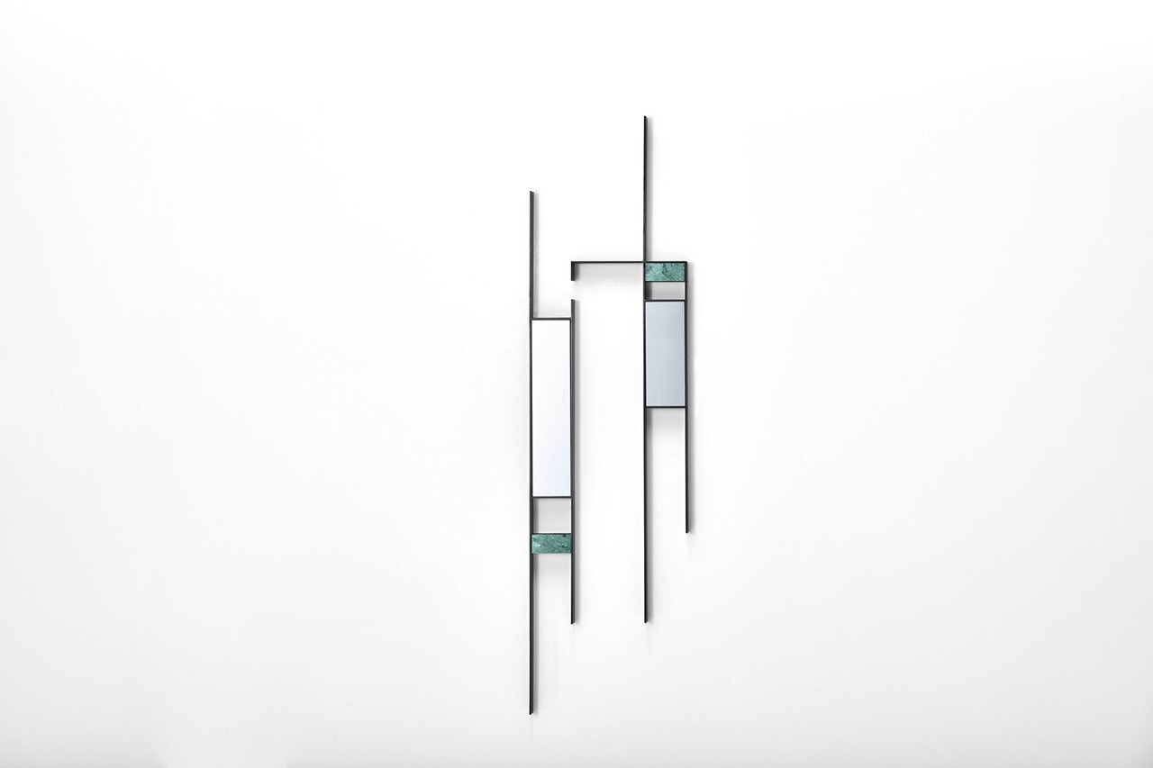 MDF Italia Mirror Lines - Wandspiegel - Nickel schwarz - Carrara Marmor weiss - Komposition 5 - 6