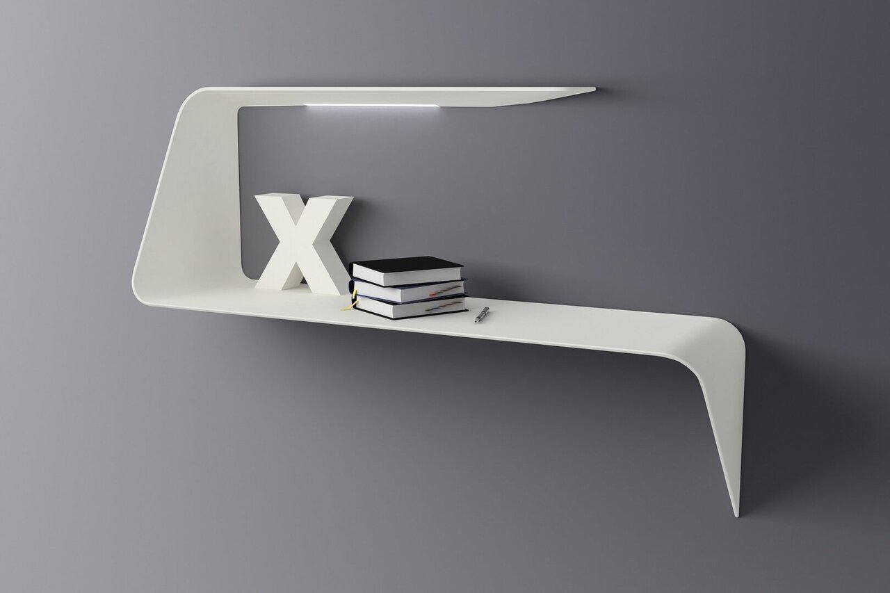 MDF Italia Mamba - Wandregal mit optionaler Beleuchtung - Cristalplant weiss matt - Links - Mit LED
