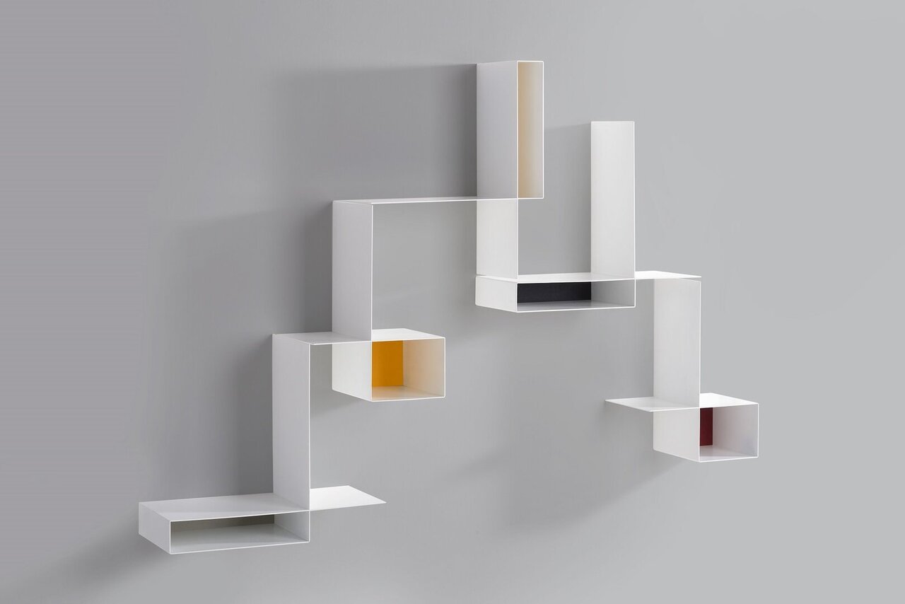 MDF Italia Randomissimo - Wandregal - Modul A - Modul B - links - Rechts - Weiss Matt Lackiert - Rot /Schwarz/Gelb/Taubengrau