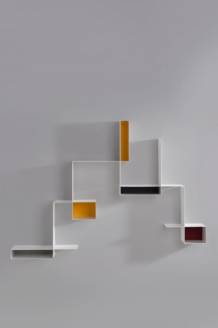MDF Italia Randomissimo - Wandregal - Modul A - Modul B - links - Rechts - Weiss Matt Lackiert - Rot /Schwarz/Gelb/Taubengrau