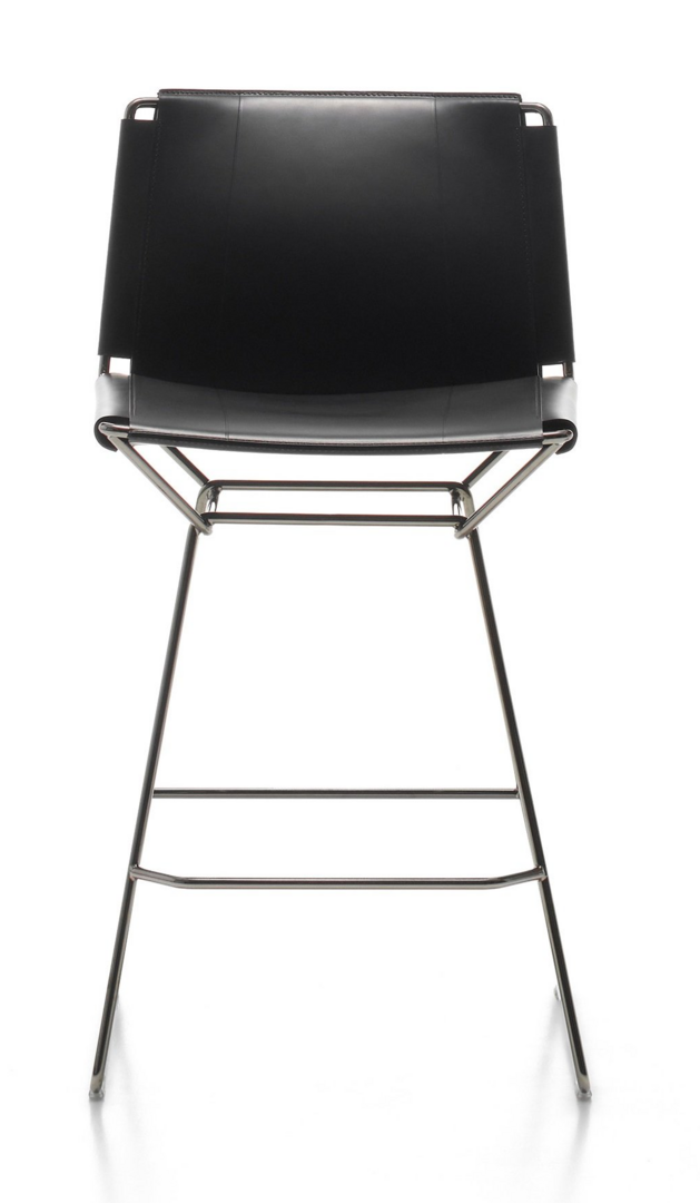 MDF Italia Neil Leather Stool - Barhocker mit Lederbezug - 65 cm - Schwarz
