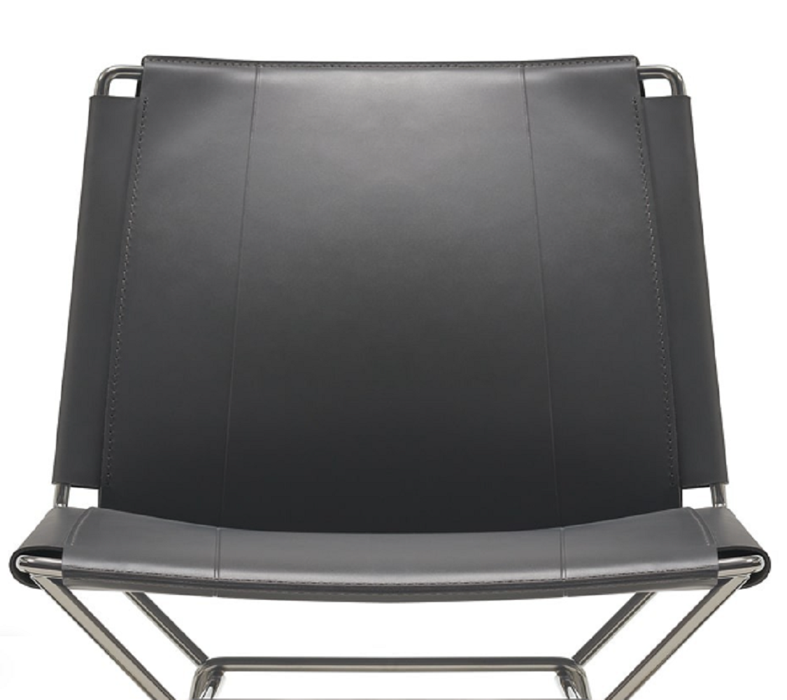 MDF Italia Neil Leather Stool - Barhocker mit Lederbezug - Dunkelgrau