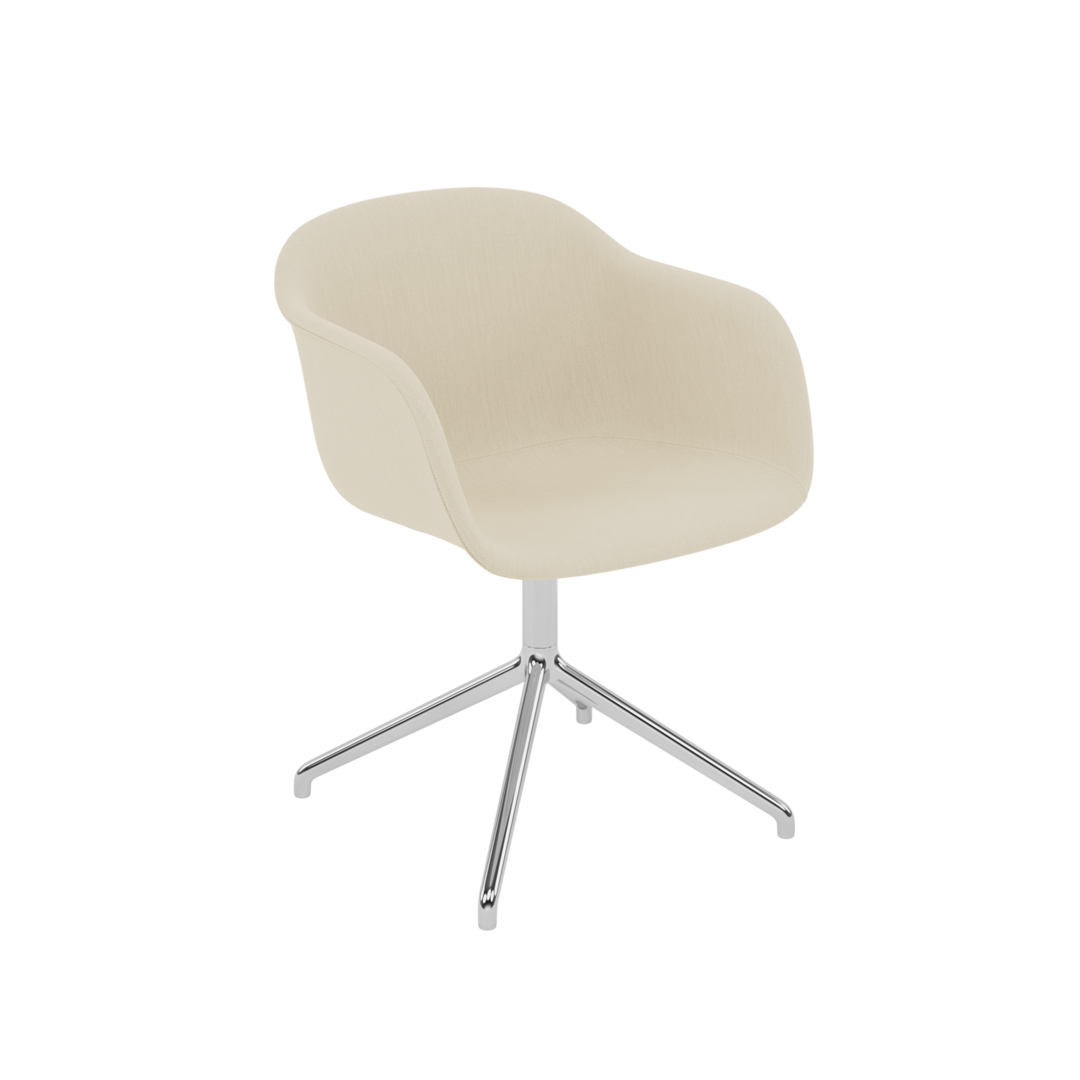 Muuto Fiber Armchair Swivel Base With Return - White/Neutral/Brown / Clara 244/Polished Aluminum