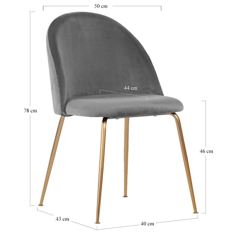 House N Geneve Dining Chair with Brass Legs - grey velvet