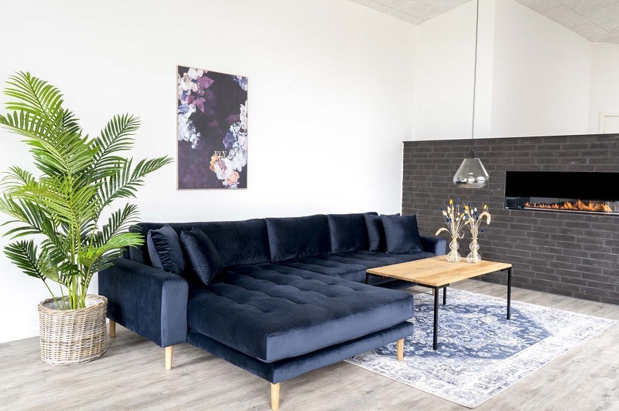 House N Lido Lounge Sofa Left Facing Dark Blue Velvet