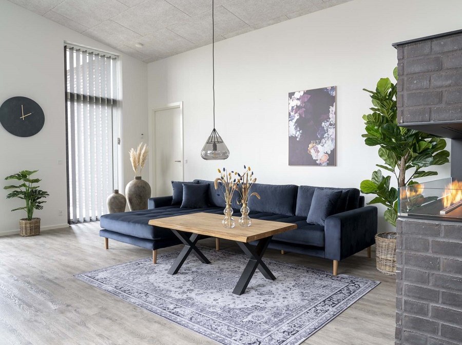 House N Lido Lounge Sofa Left Facing Dark Blue Velvet