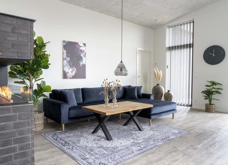 House N Lido Lounge Sofa Right Facing Dark Blue Velvet
