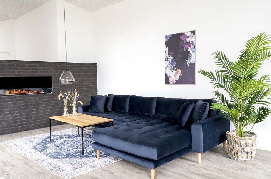 House N Lido Lounge Sofa Right Facing Dark Blue Velvet